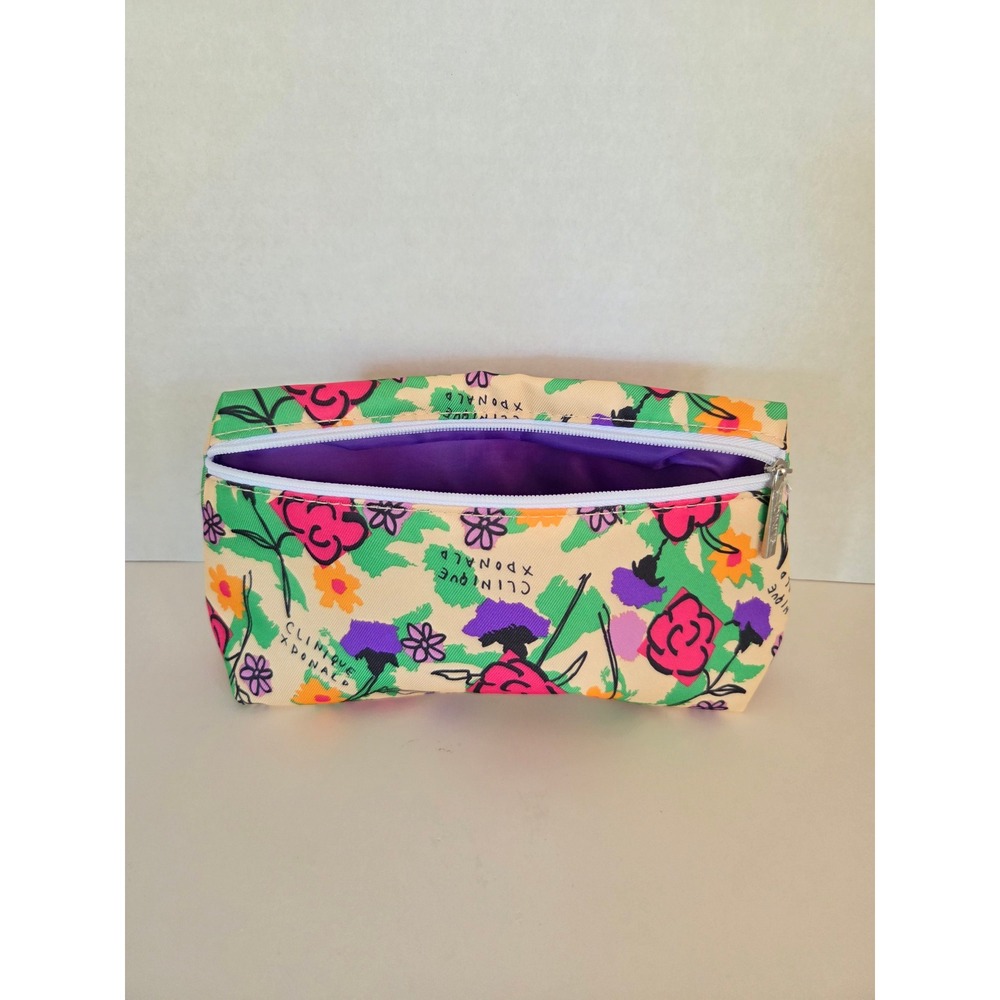 Clinique x Donald Robertson Floral Cosmetic Bag Makeup‎ Zip Pouch